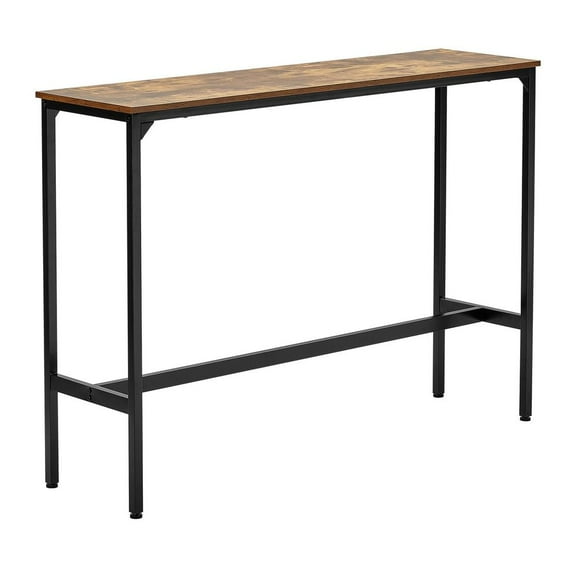 Bar Table, Sturdy Metal Frame High Top Pub Table, Narrow Long Kitchen Dining, Cocktail Counter Bar Height Desk, Easy to Assemble, 55x15x39 in, for Living Room Party, Rustic Brown and Black