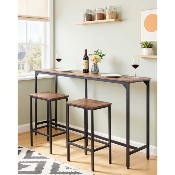 Bar Table Sturdy Metal Frame High Top Pub Table Small Kitchen Dining Cocktail Coffee Counter Bar Height Desk Easy to Assemble 63x16x36 in for Living Room Party Brown