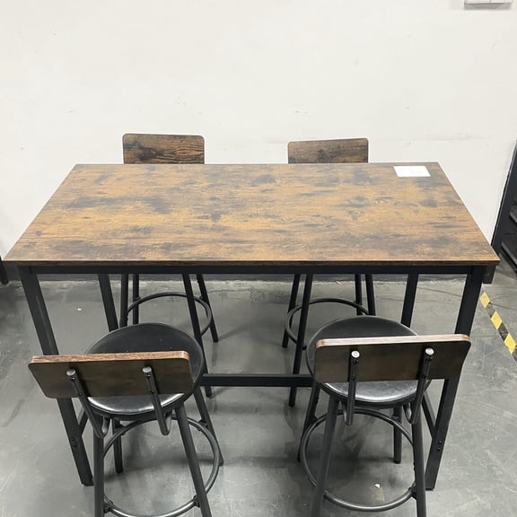 Bar Table With 4 Grey Stools, Comfy Pu Seat And , St Style Grey. 48.34''l X 23.2''w 34.56''h. Iron & Particle Board, Soft For A Feel