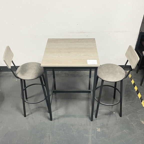 Bar Table With Comfortable Stools, Grey Pu, Ideal For Entertaining Guests Pu Seat, Adjustable Feet Uneven Surfaces