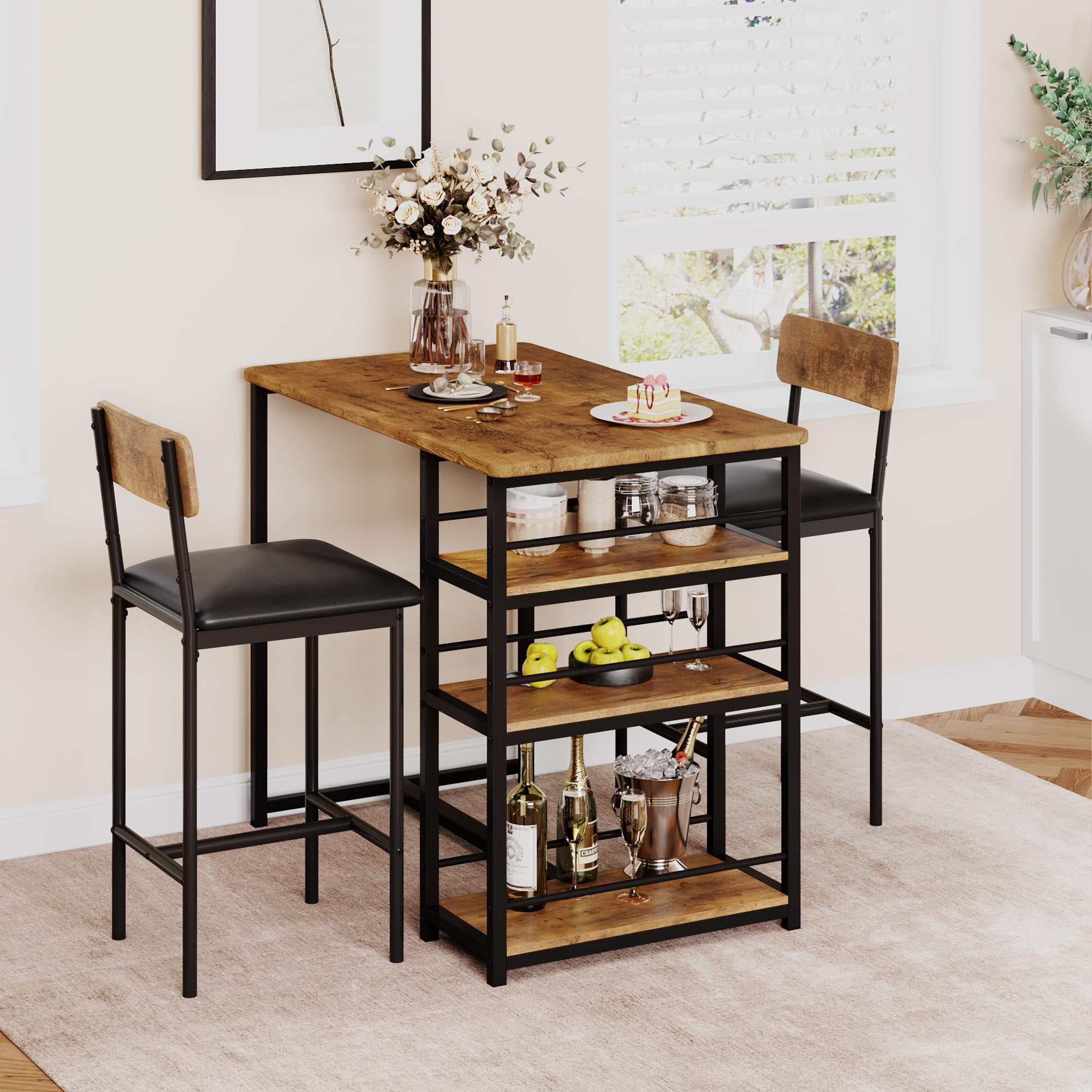 Bar Table and Chairs, Dining Table Set for 2, Space-Saving Design ...
