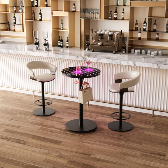 Bar Table with Ambient Lighting and Large Steel Base - Ensures Stability for Social Gatherings