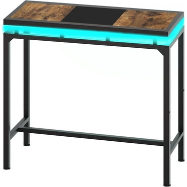 Bar Table with LED Lights, Counter Height Table, Bar Height Pub Table, Metal Frame, for Living Room, Dining Room, Pub, Black