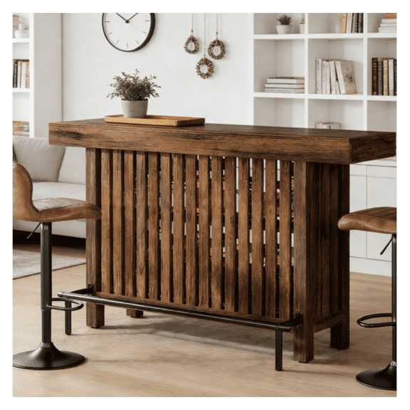 Bar Table with Storage, 47" Modern Kitchen Island Table, Home Bar Counter for Dining & Entertainment, Adjustable Foot Pads, Industrial Style