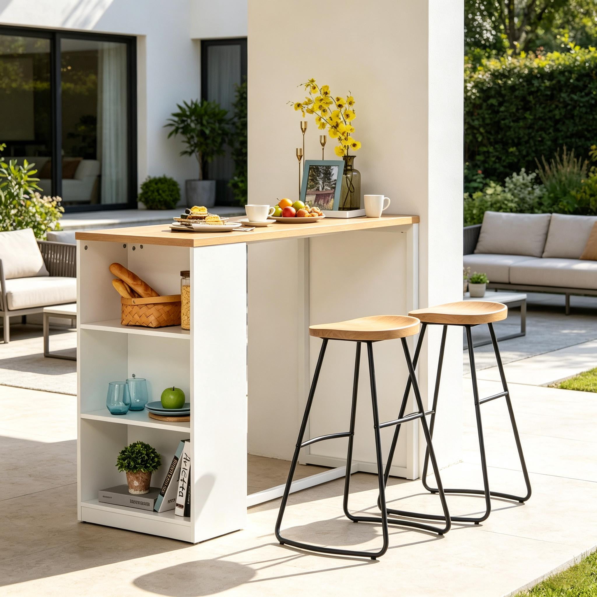 Bar Table with Storage Shelves 45.25x21.75x39.25 Inch Anti-Toppling for Kitchen Dining Room Pub
