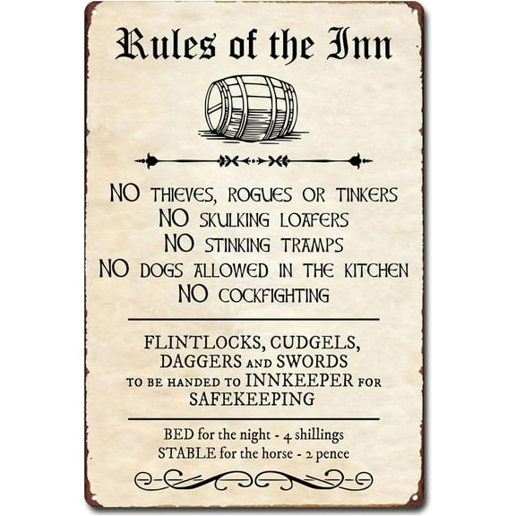 Bar Tavern Rules Of The Inn Celtic Poster Retro Metal Signs Vintage Iron Tin Signs Wall Art Wall Decor Home Living Room Decor Gifts, 8X12 Inch (20X30 CM)
