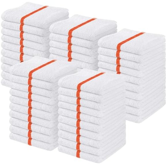Bar Towels for Kitchen Bulk Pack of 50 16x19 Inch 100 Cotton Highly Absorbent Quick Dry Cleaning Rags Terry Bar Mops Kitchen Towels Orange Stripe
