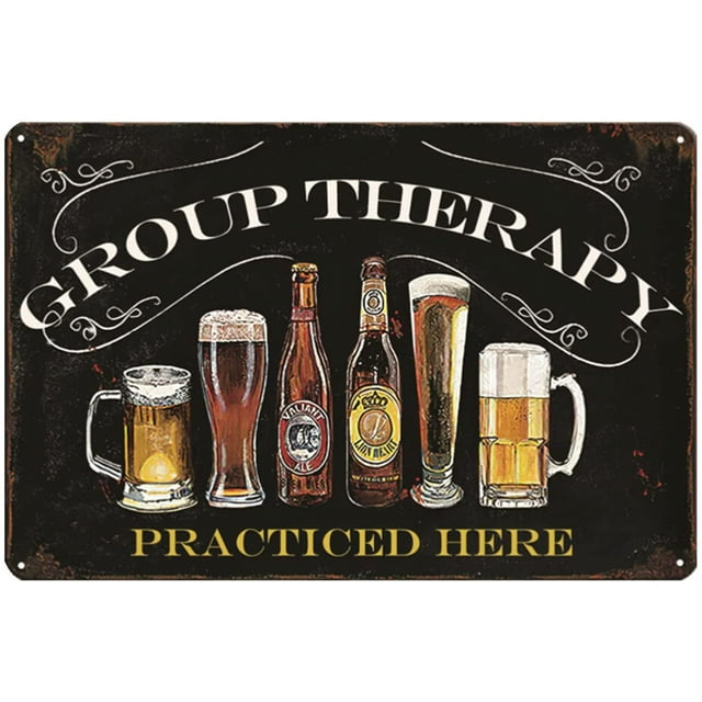 Bar Wall Decor Beer Signs Metal Tin Sign For Patio Backyard And Pool，Group Therapy Practiced Here Small Personalized Vintage Signs For Home Decor Art Outdoor Decorations 8x12 Inch