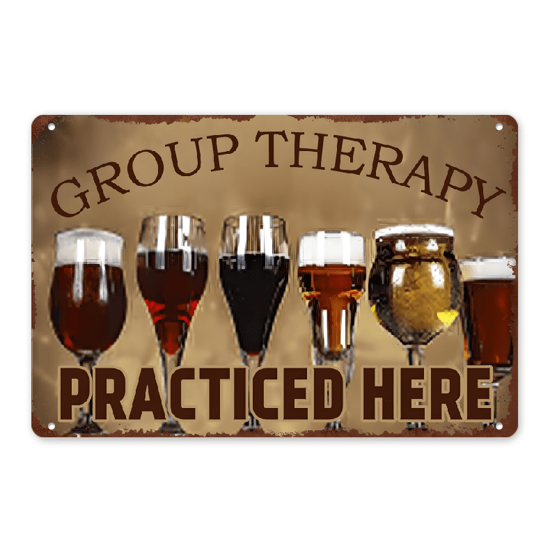 Targa In Metallo Retrò 'Group Therapy Practiced Here' – 30,5x20,3 Cm, Per Bar E Pub - 2