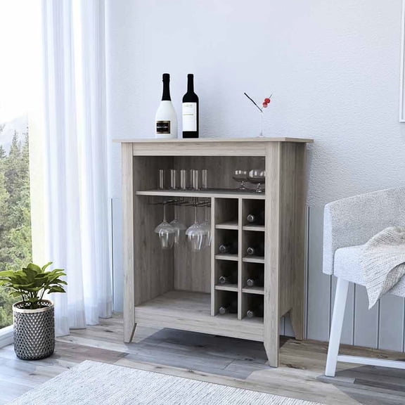 Bar cabinet with 8 wine cubicles and interior storage / Light gray color for functional home bar