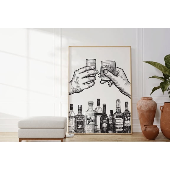 Bar cart art, Bar Cart Print, Cheers Print, Cocktail print, Bar Cart Decor, Bar Cart Accessories, Liquor Bottles Vintage, Bar Art Poster Decor, Size 8x12 UNFFRAMED F03.1.8l82