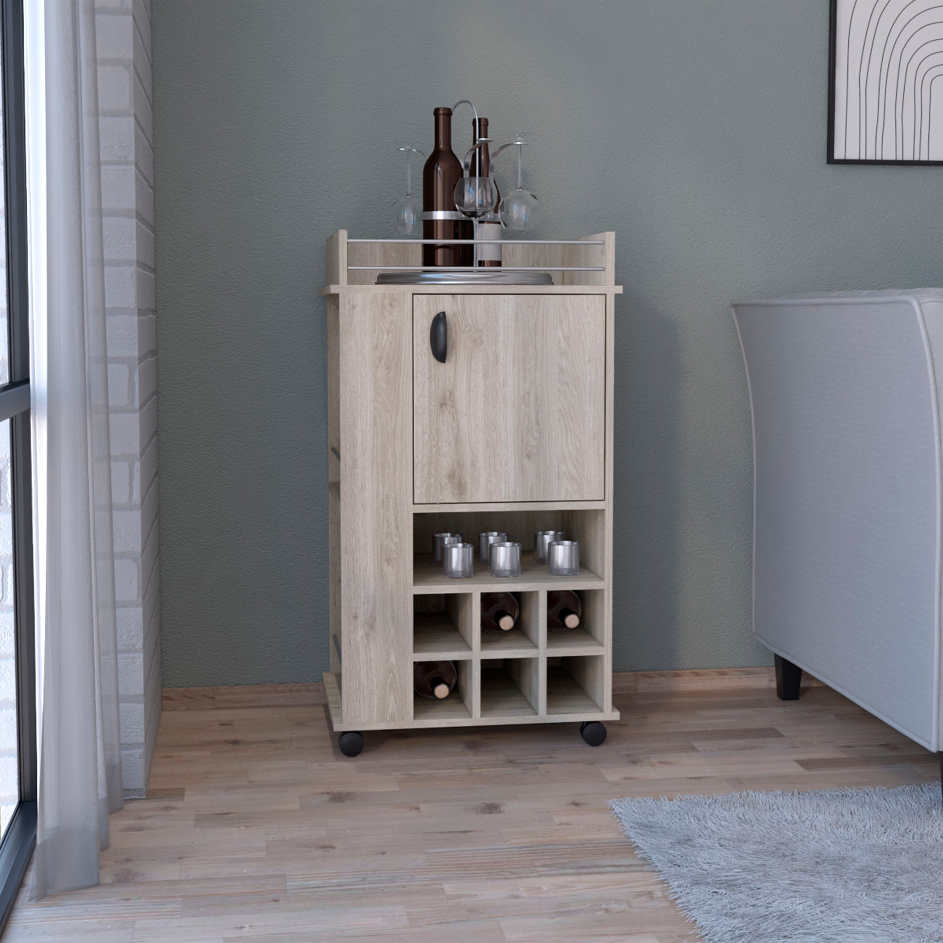 Bar cart cabinet, with 6 built-in bottle racks, 1 interior shelve, 2 ...