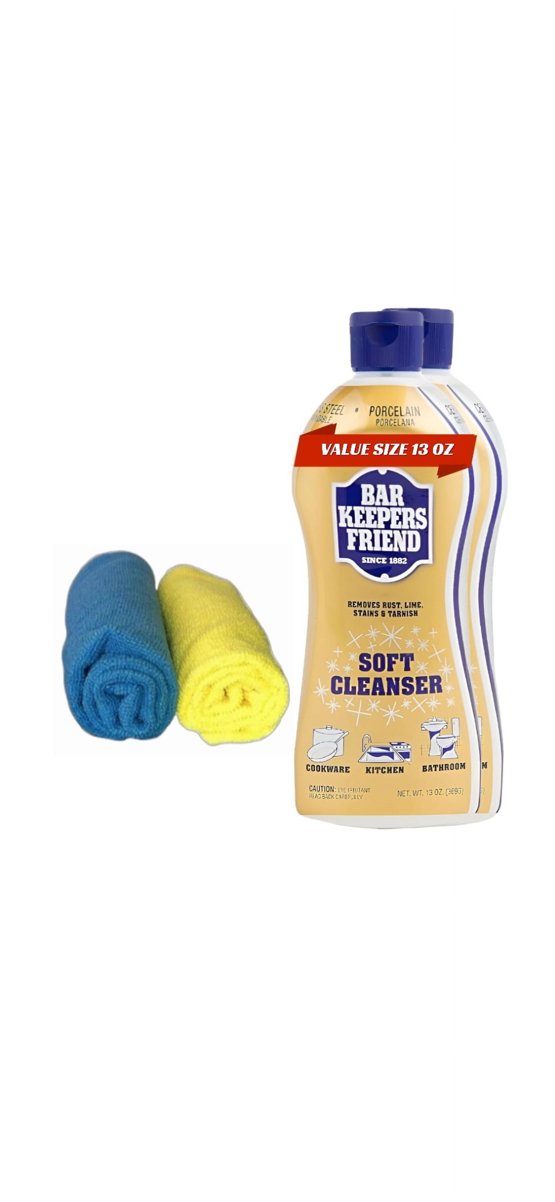 Bar keepers Friends 13oz (Pack of 2 with 2 towels) Soft Cleaner