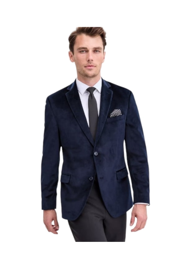 Bar lll Mens Slim fit Velvet Sport Coat Blazer 40 S Blue Solid Stretch