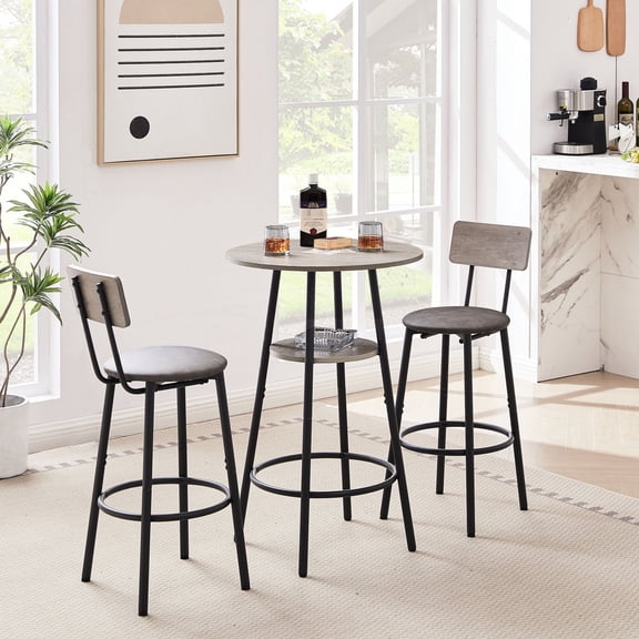 Bar stool set with 13.19'' circular shelf | Convenient for storing wine glasses and bottle openers | Provides all - around support for a correct sitting posture