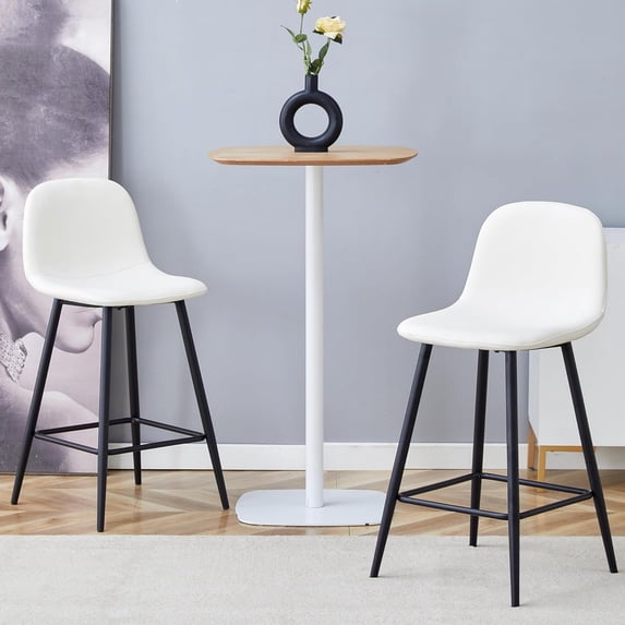 Bar stools Set of 2, Faux PU Leather Counter Height Bar Stools, Dining Room Chairs with Metal Legs & Soft Backrest, Easy to Assemble(White)