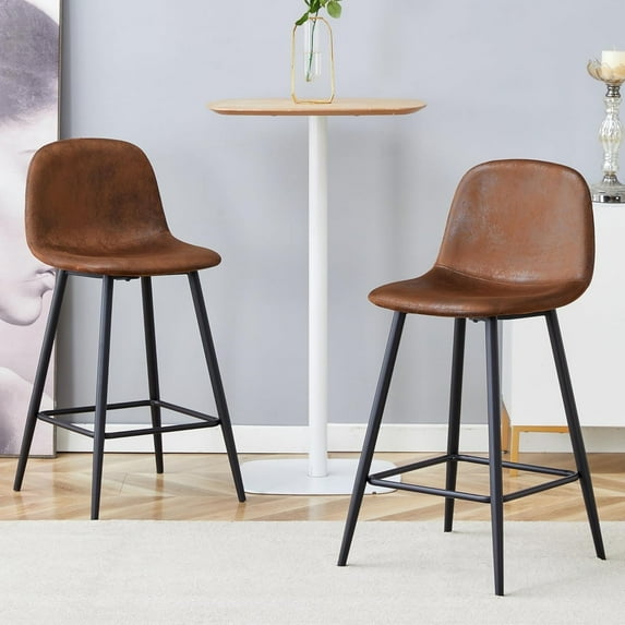 SUDICA Set of 2 Faux Suede Counter Height Bar Stools, Upholstered Bar Chairs with Black Metal Legs and Soft Backrest for Kitchen Island or Dining Room