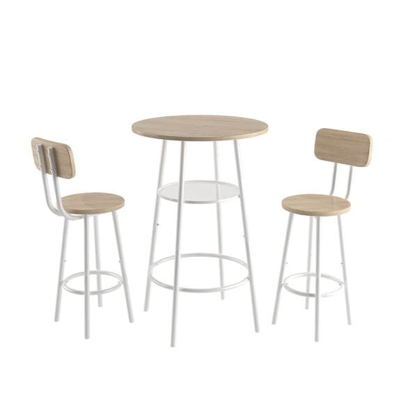 Bar table, equipped with 2 bar stools , with backrest and partition White Oak