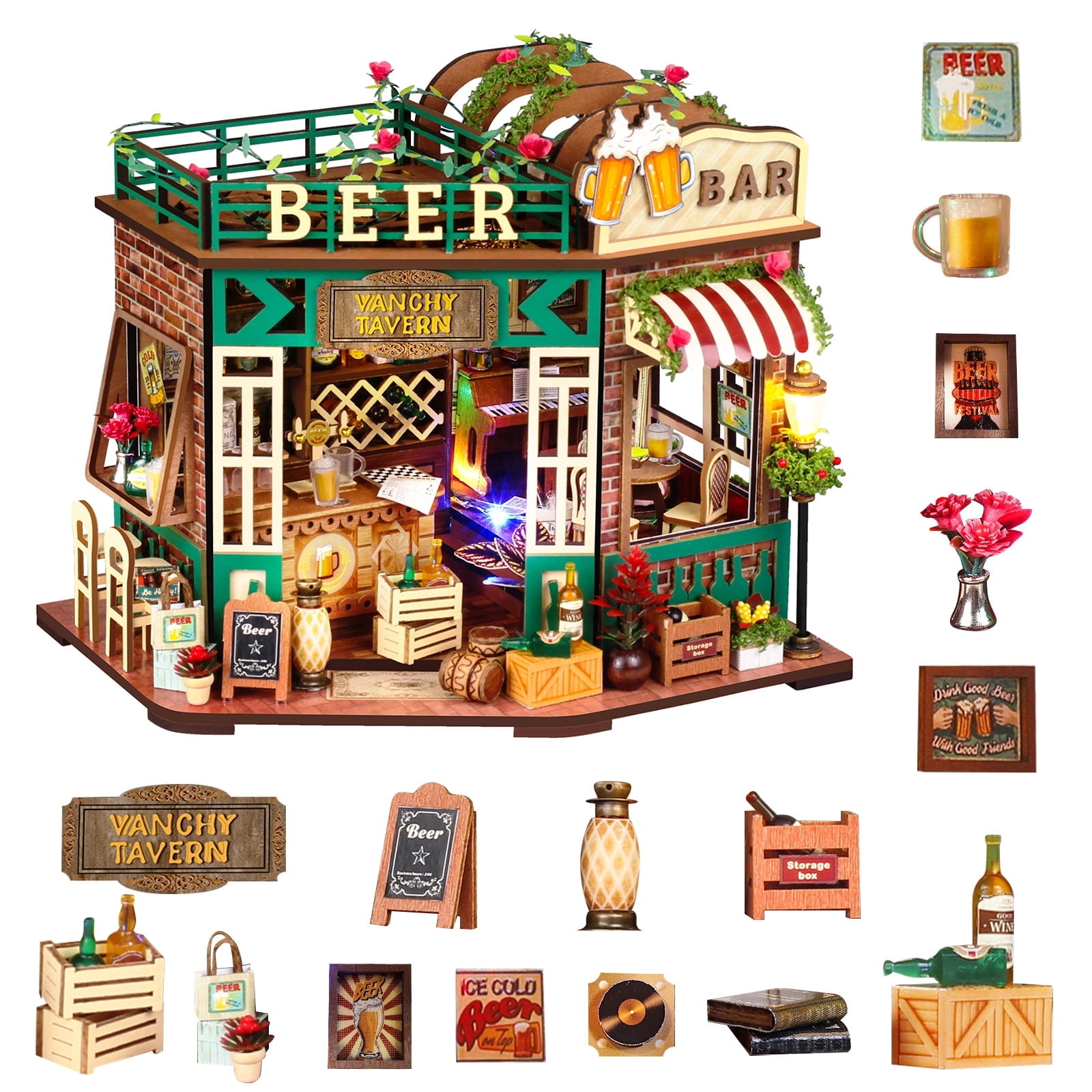 WLBES 3D Wooden Puzzle Book Nook Kit for Adults, DIY Miniature Tavern House Model Kit, Cute Book Nooks for Bookshelf, Home Decor & Craft Hobby