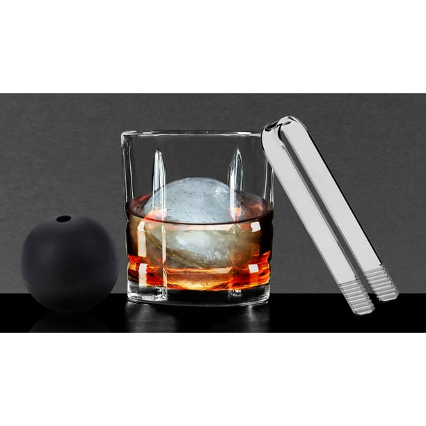 Bar340 Bentley 5 Piece Glass Whisky Set with 2 Whisky Glasses, Ice Molds and Tongs, Clear