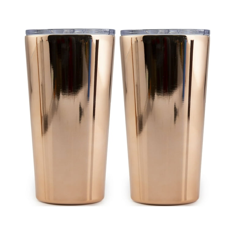 Bar340 by Cambridge Set of 2, 20-Ounce Copper Highball Tumblers with Lids 