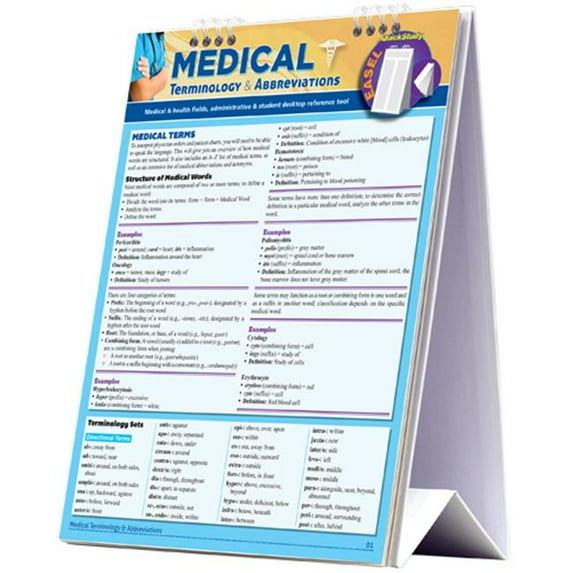 BarCharts 9781423223047 Medical Terminology & Abbreviations Quickstudy Easel