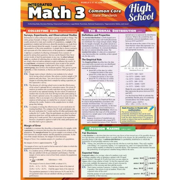 BarCharts 9781423223702 Math 3 Common Core 11th Grade