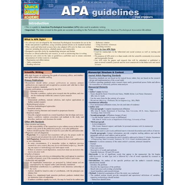 BarCharts 9781423225331 Apa Guidelines Quickstudy Easel - Walmart.com