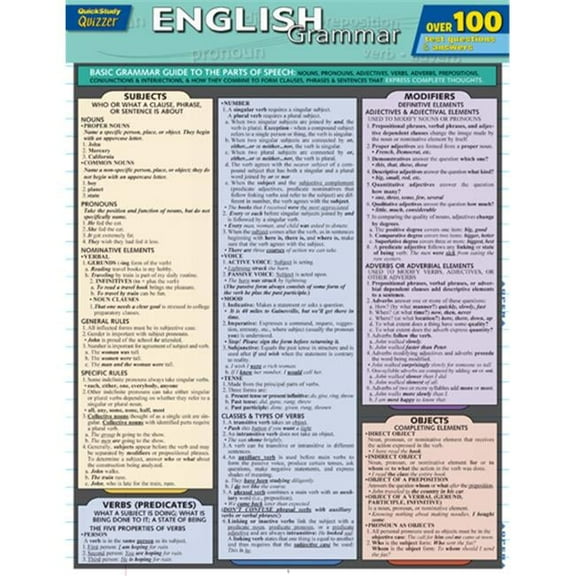 BarCharts English Grammar Quizzer Quickstudy Easel