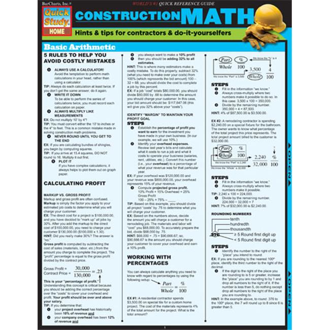 BarCharts- Inc. Construction Math - Walmart.com