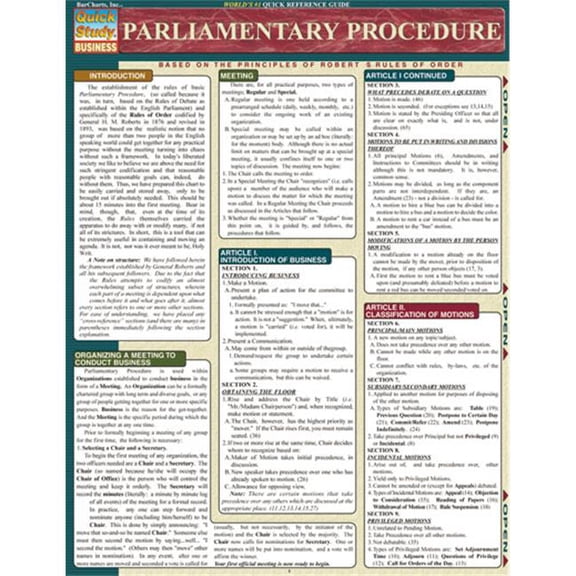 BarCharts- Inc.  Parliamentary Procedure Quick Study Guide - Multi-colored