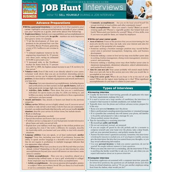 BarCharts Job Hunt - Interviews Quickstudy Easel
