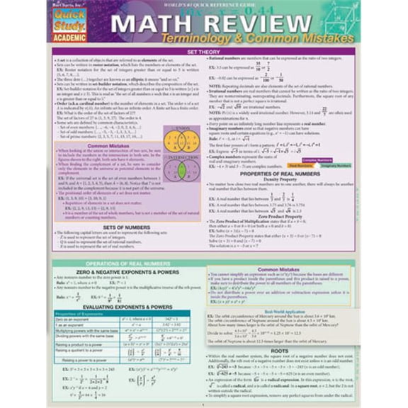 BarCharts Math Review - Terminology & Common Mistakes Quickstudy Easel