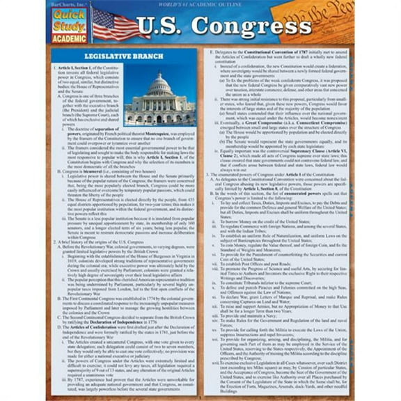 BarCharts U.S. Congress Quickstudy Easel
