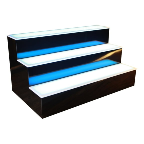 BarConic LED Liquor Bottle Display Shelf, 3 Tier (Step), Black, Multi-Colored Lights, 36" Length
