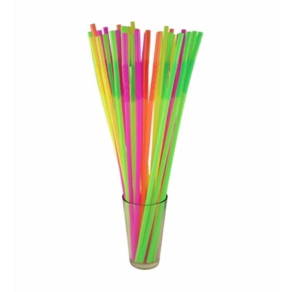 BarConic Mammoth Bendy Straws 200 Assorted Neon 17 Inch, Multicolor