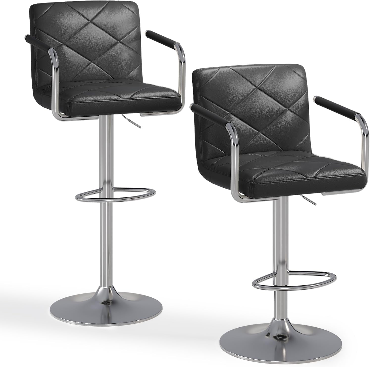 BarStools Set for 2, Adjustable Counter Bar Chairs with Arms, PU ...