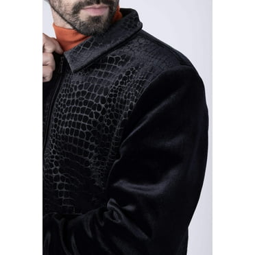 Barabas Men's Crocodile Pattern Velvet Bomber Winter Jacket 4BH88