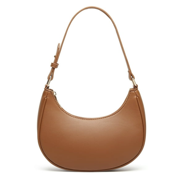 Barabum Retro Classic Clutch Shoulder Tote HandBag with Zipper Closure for Women,Crescent Shoulder Bag(Brown)