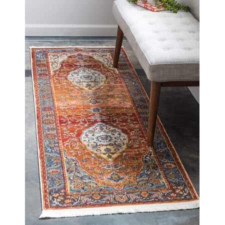 Baracoa Collection Area Rug - Miramar (2' 7" x 10' Runner, Rust Red/ Blue)