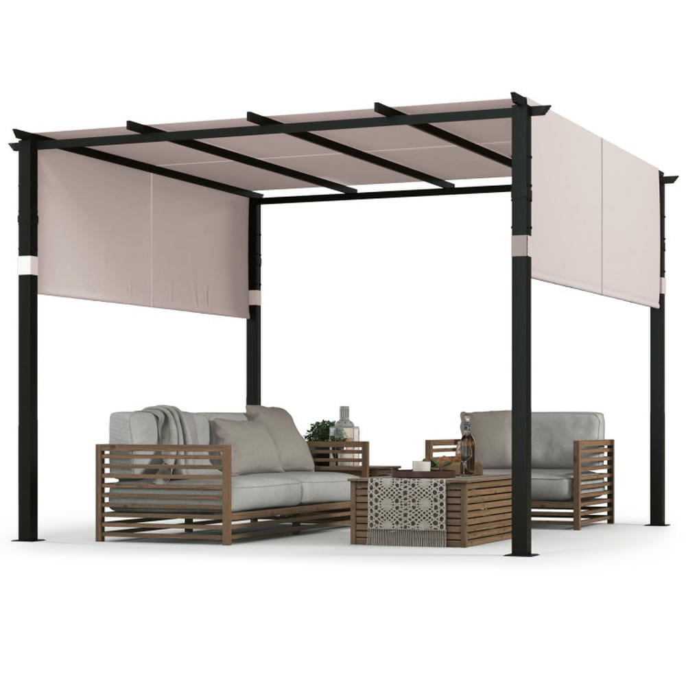 Barara King 10 x 10 ft Flat Top Pergola with Retractable Canopy for ...