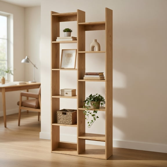 Barara King 11-Tier Modern Bookshelf with Anti-Tipping Kits, Bookcase Display Standing Shelf for Living Room, Bedroom, Office Room, Study Room, Natural