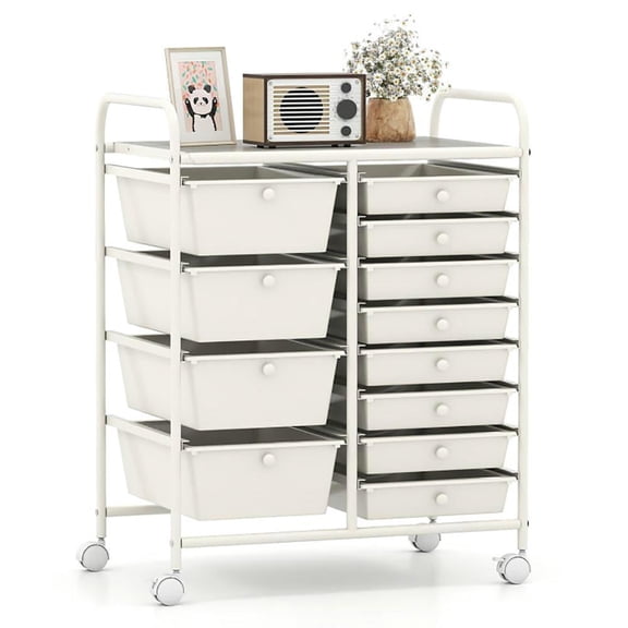 Barara King 12-Drawer Mobile Storage Cart with Wheels for Multi-Purpose Use, White