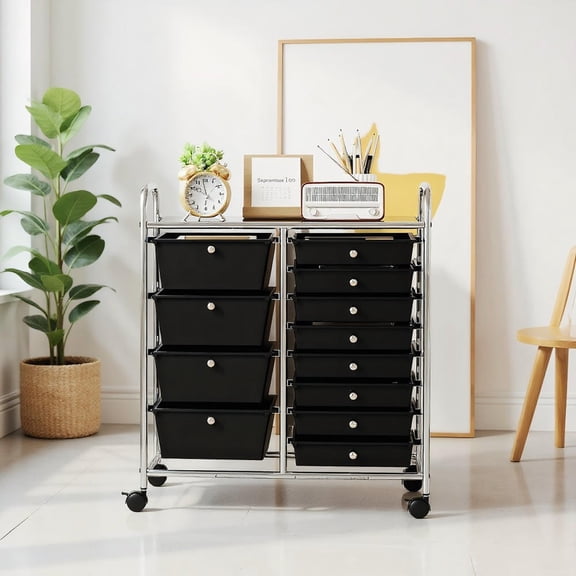 Barara King 12-Drawer Rolling Utility Cart Multi-Purpose Storage Organizer with Easy Glide Drawers Portable Design for Home Office Bathroom Craft Room, Black