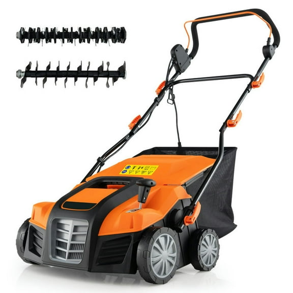 Barara King 16-Inch Electric Lawn Dethatcher and Scarifier with Collection Bag-Orange