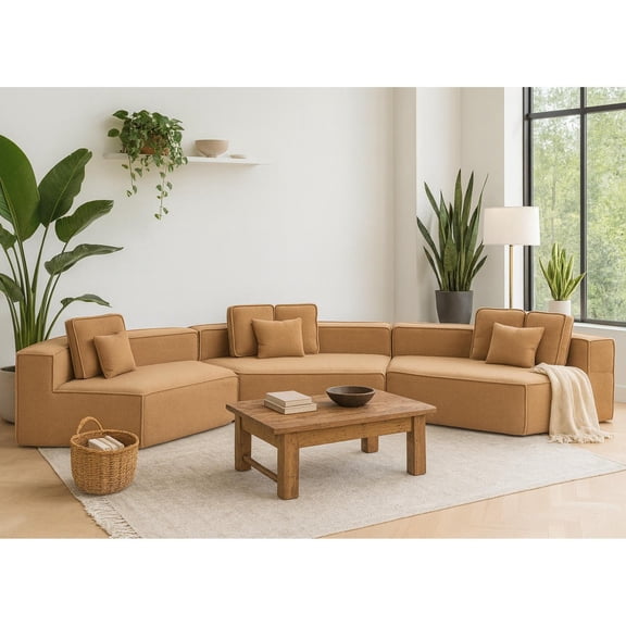 Barara King 181"Extra Large Compressed Seat Sofa with Teddy Sherpa Fabric, Full-Foam Cushion and Includes 9 Soft Pillows, Boneless Couches with High-Density Foam for Living Room, Brown