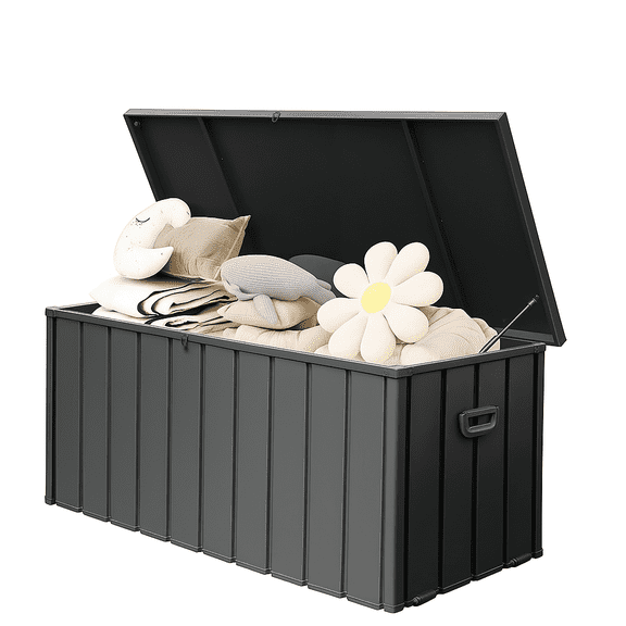 Barara King 190 Gallon Metal Outdoor Deck Box, Waterproof Steel Storage Cabinet with Lockable Lid, Large Storage Bench for Patio Pool Tools Cushions, Gray