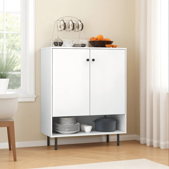 Barara King 2-Door Sideboard Buffet Cabinet with Adjustable Shelf, Kitchen Storage Cabinet for Dining Room, Kicthen, Living Room, Restaurant, White