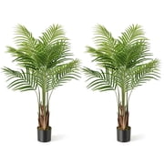 Barara King 2 Pack 4.2ft نبات توبياري جنة النخيل الاصطناعي، نباتات صناعية مزخرفة للفناء، الحديقة، الباب الأمامي، الشرفة، الفناء الخلفي، أخضر