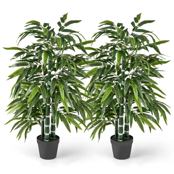 Barara King 2 Pack Artificial Bamboo Leave Topiary Trees with 3 PE Bamboo Trunk, FauxPlants for Patio, Garden, Front Door, Balcony, Backyard, Green & Black